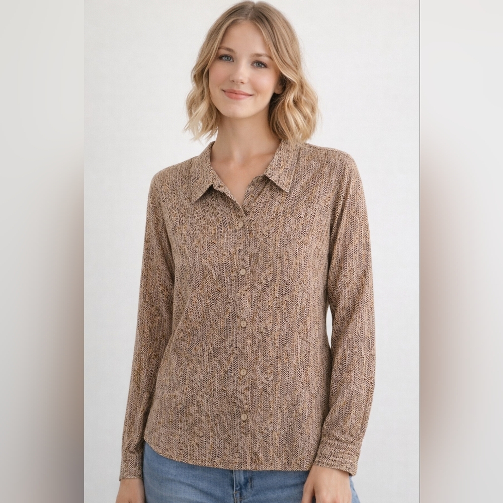 100% Silk Blouse Size 18 Long Sleeve Button-Front Top Laura II